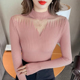 Spring And Autumn New Oceanic Knitted Knitted Jersey Casual Blouse Splicing High-Neck Knitted Bottom Sweater Women's Clothing