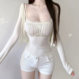 Spring And Summer Temperament Slim Body Pure Lust Lace Splicing Sling T-Shirt + Long-Sleeved Sunscreen Top Two Sets