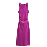 BSK&TRAF Women's Clothing 2026 Summer New Fashion Silk Hyssin Texture To The Waist Of The Fan Flute Dress 8372090
