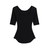 Pure Sexy Slimy Big U-Neck Basic T-Shirt Girl Summer New Body Sleeve Bottom Shirt Top
