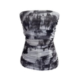 Thai-Style Splash Ink Dye Mesh Wrap Chest Vest Irregular Stacked Folded Sleeveless Top 9950