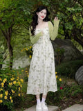 Green Small Fresh Summer Sling Dress Sen System French Orange Erring Dress Women 2026 Early Spring New Set