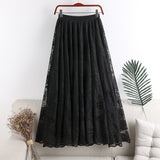 Autumn And Winter New Hong Kong Flavor Small Fresh High Waist Thin Long Hollow Hook Lace Skirt Dress Dress Big Swing