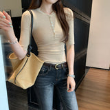 Unique Super-Look Half-Necked Front Shoulder T-Shirt Women's Summer 2025 New High-End Chic Chic Top