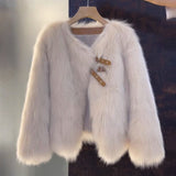 2025 Autumn And Winter New Fur Coat Korean Version Of Leisure Artificial Fur Coat Round Collar Long-Sleeved Loose Coat