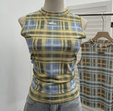 Double-Layer Mesh Vest Retro Design Slim Slimming Sleeveless T-Shirt Short Top 8036