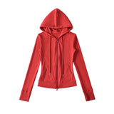 Korean Small Man Standing Thin Hooded Zipper Coat + Loose Feeling Loose Draw Rope Broad Leg Trousers Two Sets Of Women