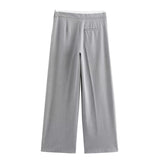 BSK&TRAF Women's Clothing 2025 Summer New Casual Simple Double-Layer Waist Wide Leg Pants 1608225