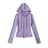 Korean Small Man Standing Thin Hooded Zipper Coat + Loose Feeling Loose Draw Rope Broad Leg Trousers Two Sets Of Women