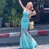 Purple Splicing Lace Sling Dress Women Summer Pure Desire To Repair Fish Tail Long Dress Holiday Waist Mesh Dress