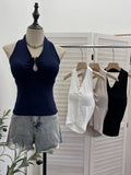 Hanging Neck Low-Breasted Hottie Sexy Sling Vest With Chest Cushion Repair Elastic Short Sleeveless Top 9363