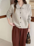 Single Row Multi-Buckle French POLO Collar Knitted Cardigan Sweater Retro Lazy Casual Free Knitted Coat