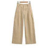 Linen Broad Leg Trousers Women's 2026 Summer New Casual Pure Color High-Waisted Folded Pocket Loose Straight Trousers