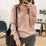 Autumn V-Neck Knitted Shirt Women's Autumn New Large-Size Loose Thin Coat Solid Color With Knitted Bottom Sweater