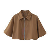 Summer New Two-Color Short-Sleeved Zipper Jacket 100-Folded Lantern Tidop Skirt Set