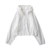 Hottie Draw Rope Thin Hooded Jacket Women's Spring And Autumn New Loose Leisure Sports Long-Sleeved Top