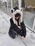 Black Cat Ear Collar Cotton Coat Thick Coat Women 2025 New Furry Retro Landscaped Cotton Coat