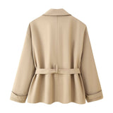 BSK&TRAF Women's Clothing Fall 2025 New Fashion Belt Collar Short Wind Coat