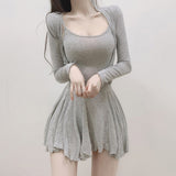 South Korea's Dongdaemun Sunscreen Cardigan + U Tie Dress Two Sets Of Irregular Temperament 100 Folds Skirt Spring