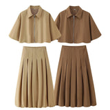Summer New Two-Color Short-Sleeved Zipper Jacket 100-Folded Lantern Tidop Skirt Set