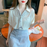 2025 Polo Collar Short-Sleeved Shirt Women Summer New Small Shirt Design Sense Of The Blouse Women Special Coat Women