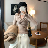 Lightly Mature Niche Does Not Hit The Head Hanging Two Pieces Of Design Feel White Kinesthe Long-Sleeved T-Shirt Girl Early Autumn New Top