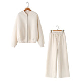 Zippered Bomber Jacket-Style Tunic 3399802 Loose High-Waisted Velvet Trousers 3199800