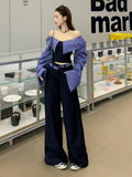 Striped Collar Hottie Chic Long-Sleeved Shirt With Wide Leg Trousers 2026 Summer New Two-Piece