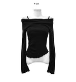 Autumn And Winter New Temperament Collar Open Shoulder Collar Soging Two Pure Lust Long-Sleeved T-Shirt Girl Ins