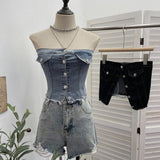 Vintage Babes Cowboy Sling Vest Wearing Single-Breasted Short Sleeveless Top 2728