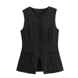 BSK&TRAF Women's Clothing 2025 Summer New Fashion Single Buckle Vest + Casual Short Set
