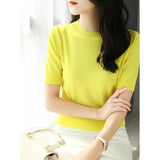 Short-Sleeved Knitted T-Shirt Women 2026 Summer New Solid Half-High Collar Chic High-Grade Ice Silk Black Top Thin