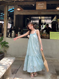 Mint Green Tie Hanging Neck Hanging Dress Women Summer Sweet Sweet Super Fairy First Love Dress Seaside Holiday Dress