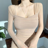 Spring And Autumn New Temperament Show Stature Square Collar Ass Skirt Micro-Permeable Braid Net Yarn Long-Sleeved High-Waisted Dress