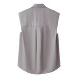 Spring New Striped Bow Trim Sleeveless Shirt 4786014250