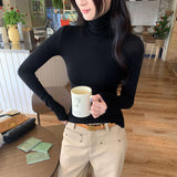T-Shirt T-Shirt Women's Winter 2025 New Explosion With Long-Sleeved Stack Collar Tops