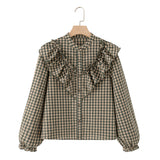 Spring New Cotton Long Sleeve Small Plaid Cascade Decoration Shirt 3666053