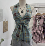 2025 New Bow Design V-Neck Sexy Hanging Neck Sling Vest Sleeveless Top 9237