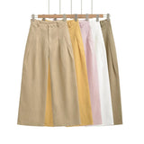 Linen Broad Leg Trousers Women's 2026 Summer New Casual Pure Color High-Waisted Folded Pocket Loose Straight Trousers