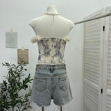 Spice Girls Lace Embroidered Shoulder Strap Bra Bra Slap Brat Tight Body Short Umbilly Blouse Blouse Woman 1535