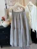 Pearl Yarn Dress Gentle Wind Folded Texture High Waist Half-Body Dress Woman 2025 Spring And Summer New Umbrella Skirt Cake Skirt