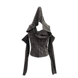 Sleeve With Sleeve Scrap Wind Worn To Make Old Hooded Vest Collar Collar Short High-Waisted T-Shirt 9183
