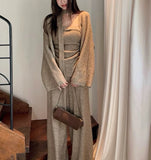 Sweater Set With A Set Of Women's Autumn And Winter New Lazy Loose Knitted Cardigan Temperament Three-Piece Set