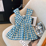 Vintage Blue Lattice Tiling Sleeveless Sleeve Sling Vest Women Summer Chic All-Around Age Reduction Topless Women