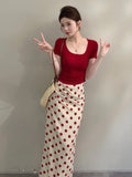 Mingla Dopamine Wears A Set Of Skirts Women's Summer Age-Red Red Top Half Body Skirt Two Sets