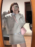 Casual Suit Female Gray Age-Relay Bowed Tsets Striped Shirt Shirt Early Autumn High Waist Half-Dress Three-Piece Set