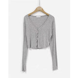 White V-Neck Thin Thin Cardigan Coat Female Button Sunscreen Slim Thin Short Top Female South Korea