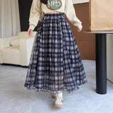New Autumn Lattice Splicing Large Swing Net Yarn Half-Dress Classic High-Rise Thin A-Word Long Skirt Woman