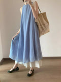 Blue Sleeveless And Unsceded Dress Woman's Summer 2026 New Seaside Holiday High-End Temperament Loose Dress