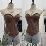 Real Pat With Chest Pad Cool Pu Skin Repair Waist-Skin Vest Sexy Hottie Leather Coat Wrapped Bra Short Top 8117